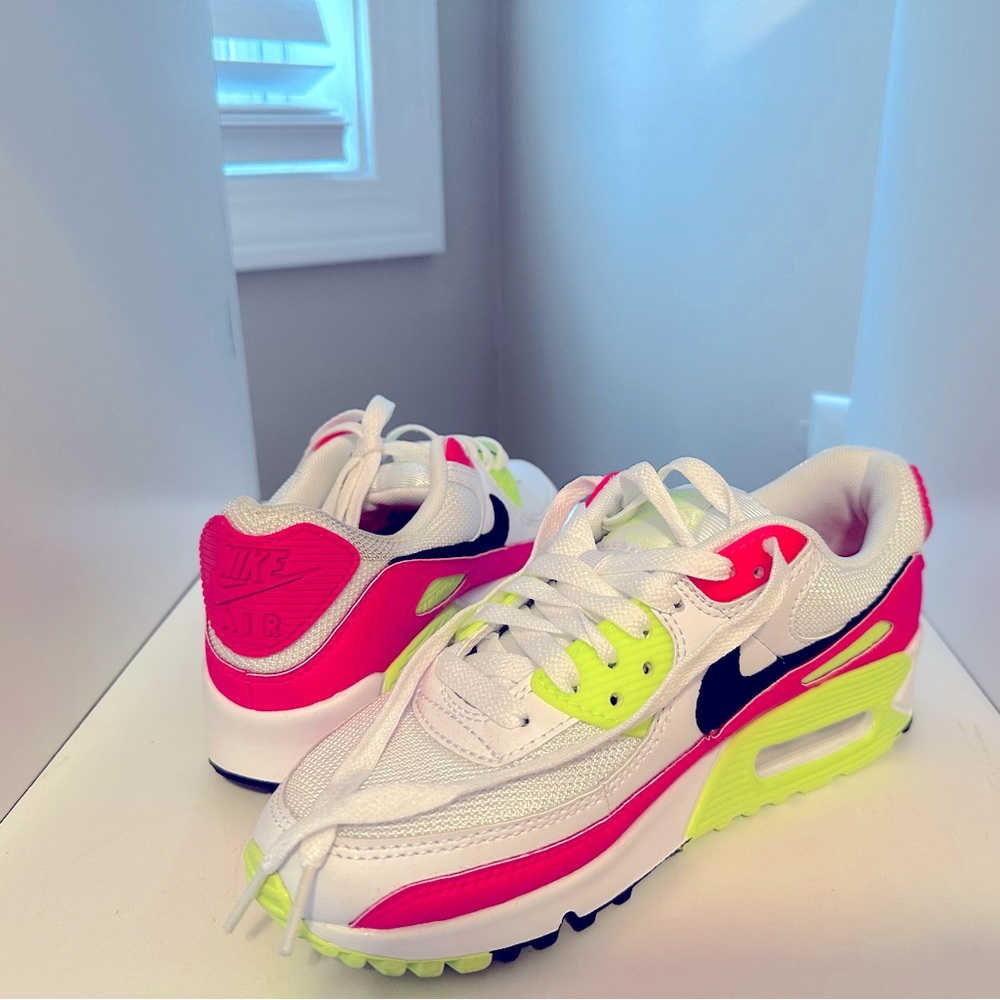 Neon, pink, and yellow Nike air, tennis shoes